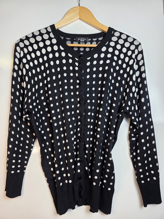 Spense Sweaters - Spense Knits Black & White Polka Dot Button Front Cardigan XL Cottagecore